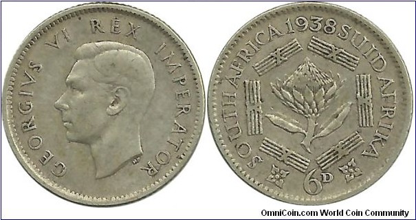 SouthAfrica-British 6 Pence 1938