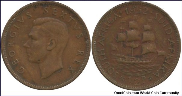 SouthAfrica-British ½ Penny 1952