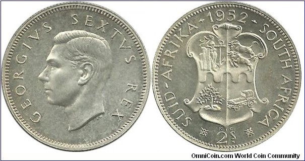 SouthAfrica-British 2 Shillings 1952