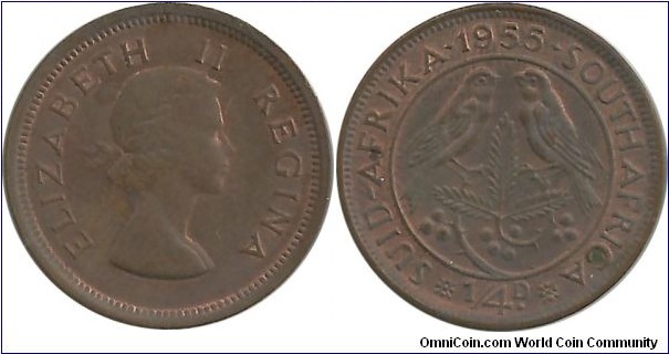 SouthAfrica-British ¼ Penny 1955