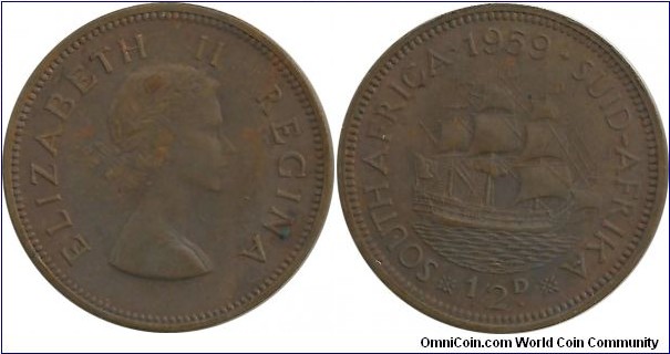 SouthAfrica-British ½ Penny 1959