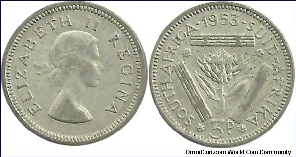 SouthAfrica-British 3 Pence 1953