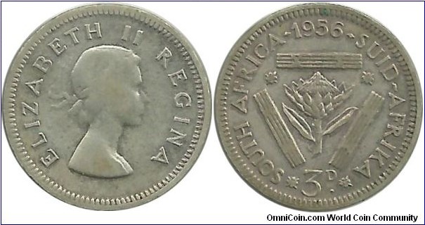 SouthAfrica-British 3 Pence 1956
