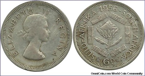SouthAfrica-British 6 Pence 1956