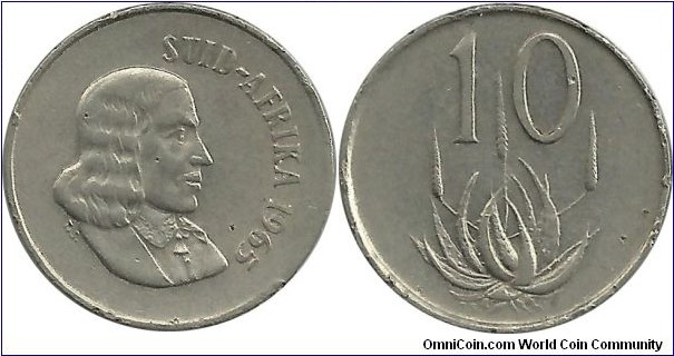 SouthAfrica 10 Cents 1965-Afrikaan