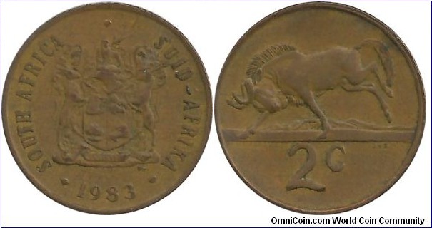 SouthAfrica 2 Cents 1983-Bilingual