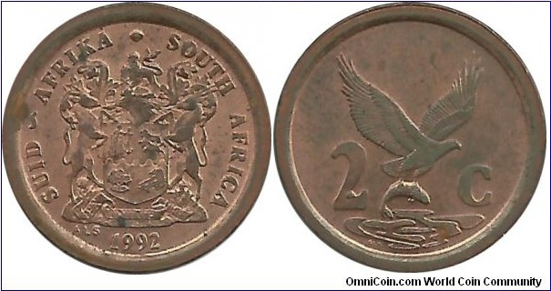 SouthAfrica 2 Cents 1992