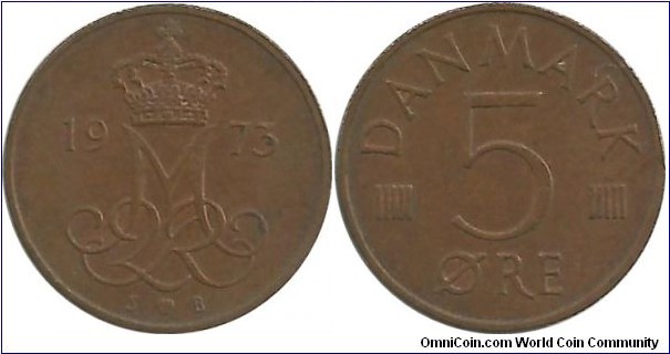 Denmark 5 Øre 1973