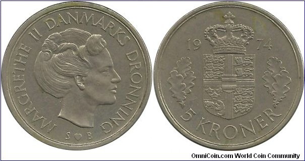 Denmark 5 Kroner 1974