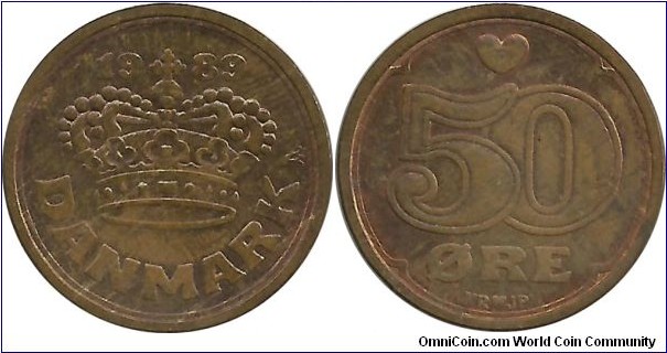 Denmark 50 Øre 1989