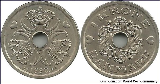 Denmark 1 Krone 1992