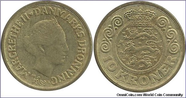 Denmark 10 Kroner 1989