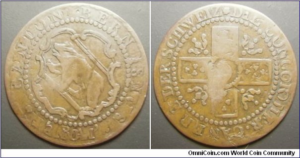 Switzerland Bern 1826 5 rappen overstruck over an older coin. Weight: 1.72g.  