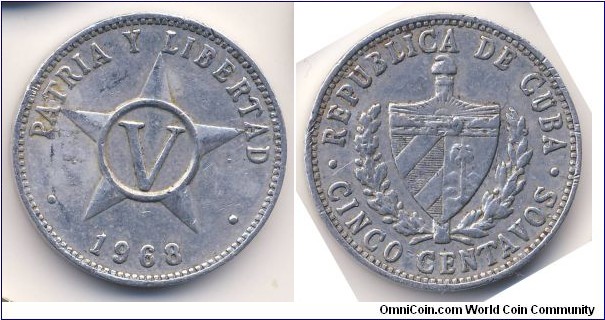 5 Centavos (2nd Republic of Cuba // Aluminium / Al-Mg-Mn) 