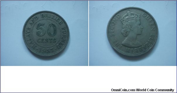 Malaya and British Borneo - Queen Elizabeth the Second 50 cents Copper-Nickel