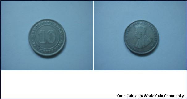 Straits Settlements King George V - 10 cents 600.Silver