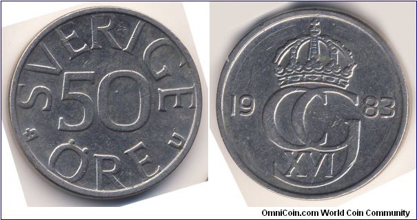 50 Ore (Kingdom of Sweden / King 	Charles XVI Gustaf // Copper-Nickel)