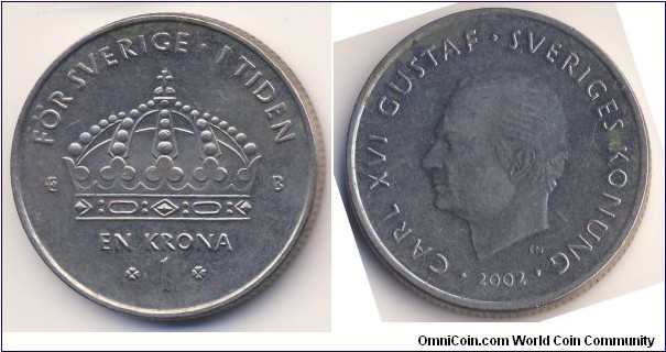1 Krona (Kingdom of Sweden / King 	Charles XVI Gustaf // Copper-Nickel)