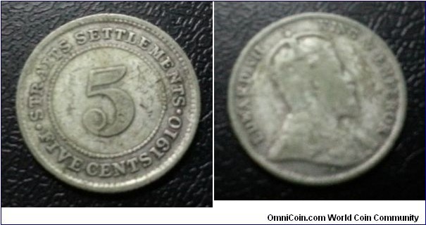 Straits Settlements King Edward VII - 5 cents 800.Silver (rare)