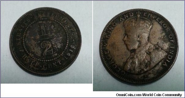Straits Settlements King George V - 1/2 cent bronze (rare)