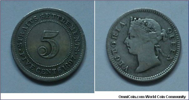 Straits Settlements Queen Victoria - 5 cents Copper.800 Silver (rare, low mintage)