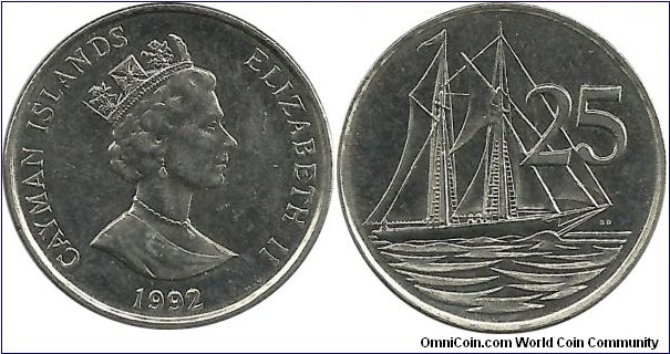 CaymanIslands 25 Cents 1992