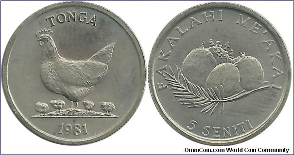 Tonga 5 Seniti 1981