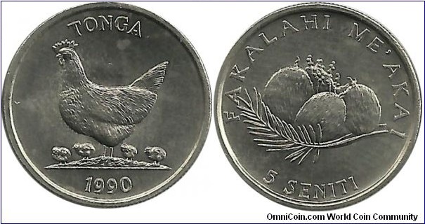 Tonga 5 Seniti 1990