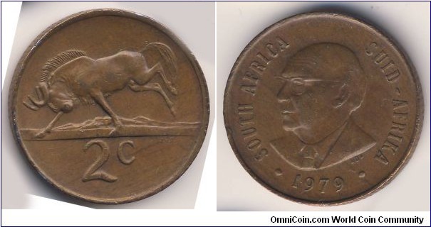 2 Cents (Republic of South Africa / The end of Nicolaas Johannes Diederichs' presidency // Bronze 4g)