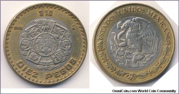 10 Pesos (United Mexican States // Bimetallic: Nickel Brass centre / Aluminium-Bronze ring)