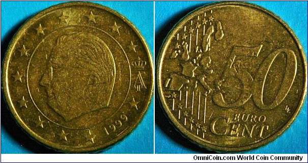 50 Euro cent, with King Albert II, 24mm Nordic gold