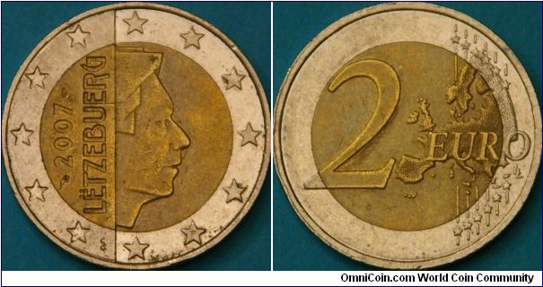 2 Euro, with portrait of Grand Duke Henri.