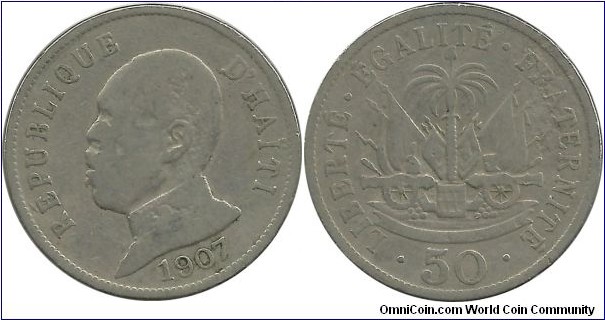 Haiti 50 Centimes 1907 - President Pierre Nord Alexis