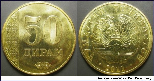 Tajikistan 2011 50 diram. Weight: 5.57g. 