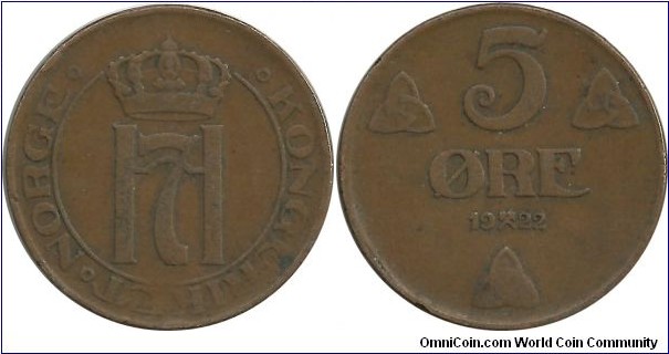 Norway 5 Øre 1922