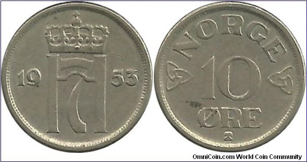 Norway 10 Øre 1953