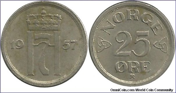 Norway 25 Øre 1957