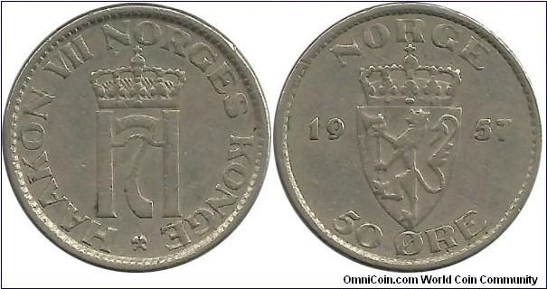 Norway 50 Øre 1957