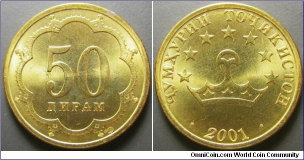 Tajikistan 2001 50 diram. Weight: 3.70g. 