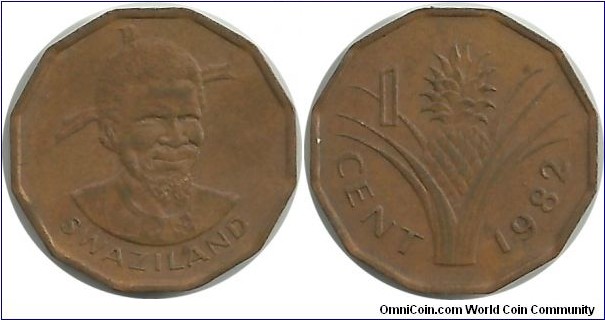 Swaziland 1 Cent 1982 - King Sobhuza II