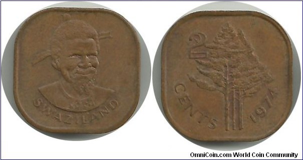 Swaziland 2 Cents 1974 - King Sobhuza II