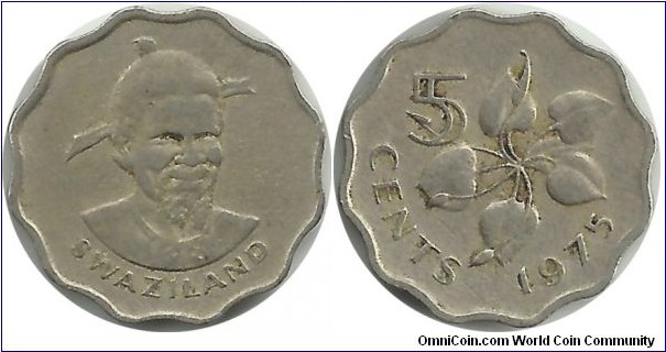 Swaziland 5 Cents 1975 - King Sobhuza II