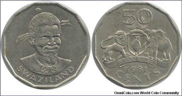 Swaziland 50 Cents 1981 - King Sobhuza II