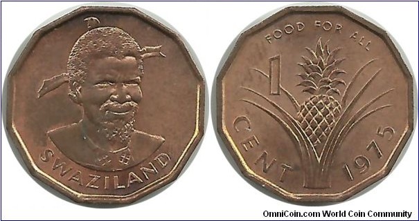 Swaziland 1 Cent 1975 FAO - King Sobhuza II