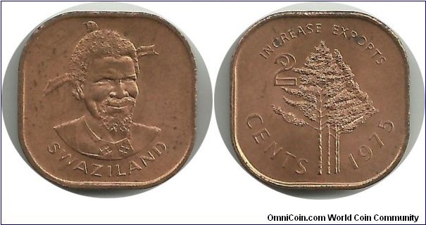 Swaziland 2 Cents 1975FAO - King Sobhuza II