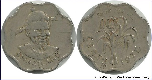 Swaziland 10 Cents 1975FAO - King Sobhuza II
