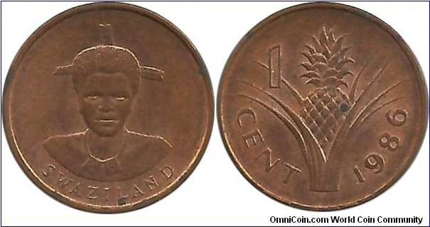 Swaziland 1 Cent 1986 - Queen Dzeliwe (Regent)
