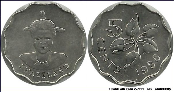 Swaziland 5 Cents 1986 - Queen Dzeliwe (Regent)