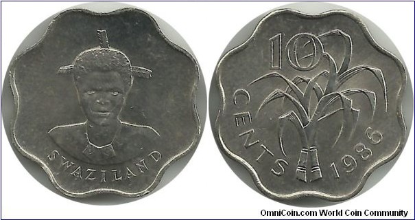 Swaziland 10 Cents 1986 - Queen Dzeliwe (Regent)