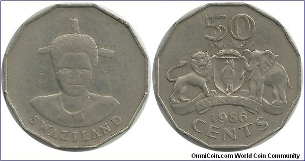 Swaziland 50 Cents 1986 - Queen Dzeliwe (Regent)